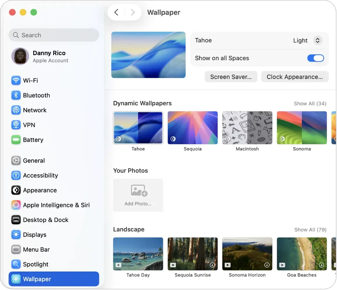 Panneau Réglages Système macOS section Fond d'écran