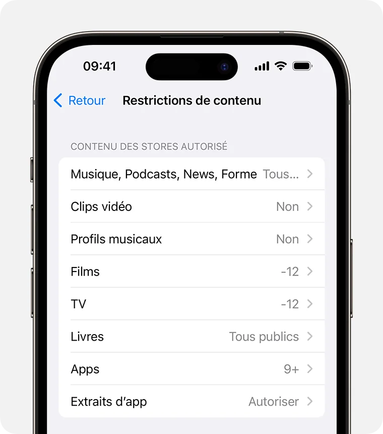 Screenshot controle parental Apple